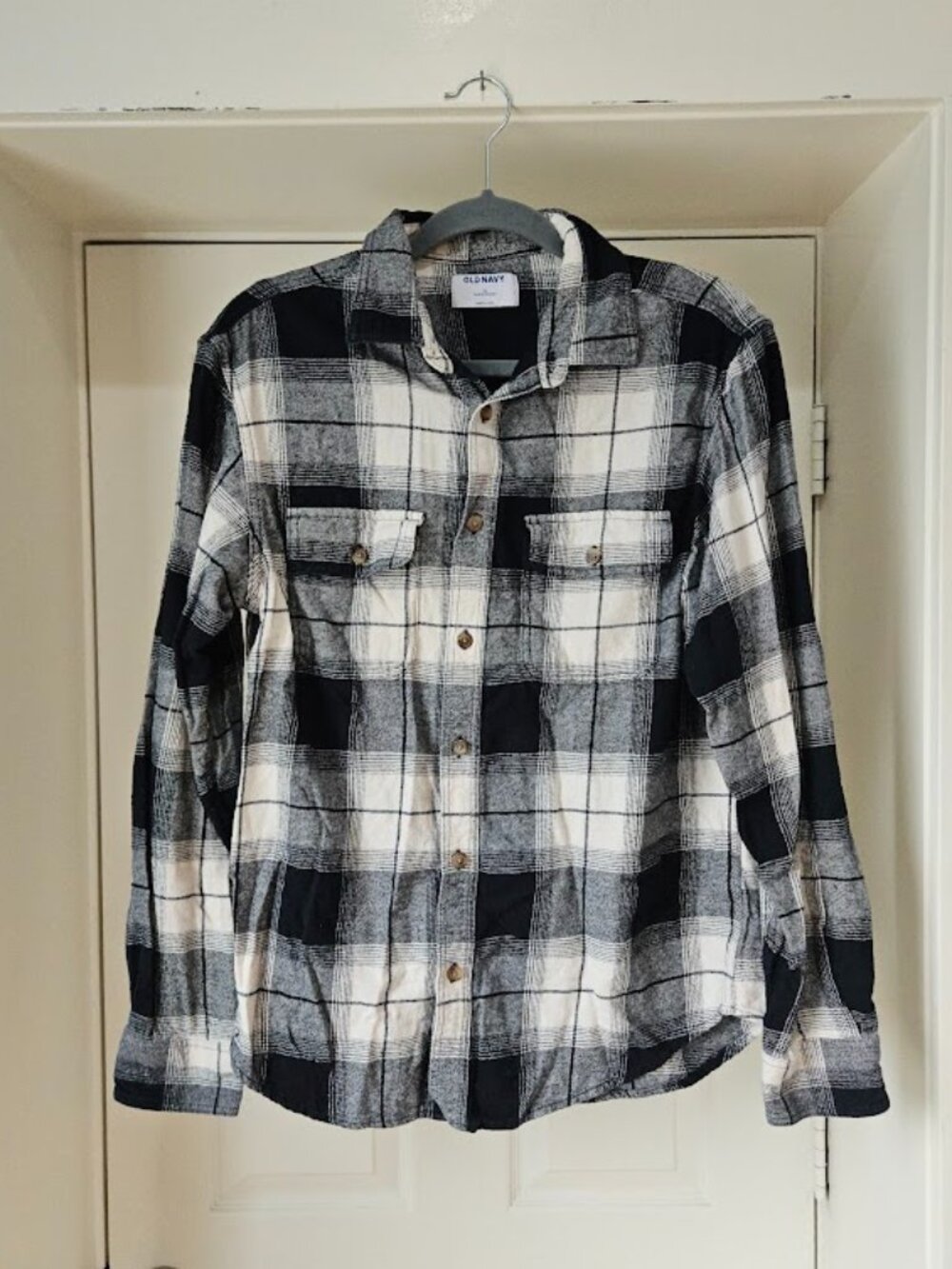 Old Navy Men's Plaid Shirt Button Down 100% Cotton Black Cabincore Top Medium